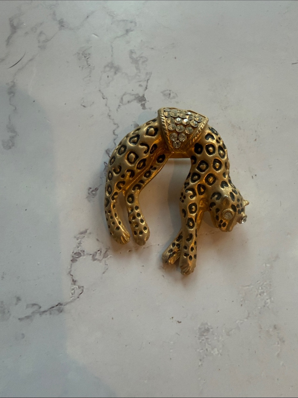 Gold-Tone Leopard Brooch with Crystal Accent